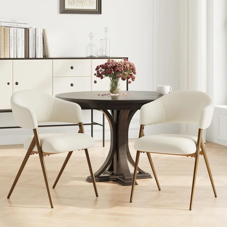 MALOL 2er Set Esszimmerstühle, Mid-Century Modern Stil, mit Eisenbeinen, offener Rückenlehne und gepolstertem Sitz, für Wohnzimmer, Schlafzimmer, Restaurant, Café, Beige