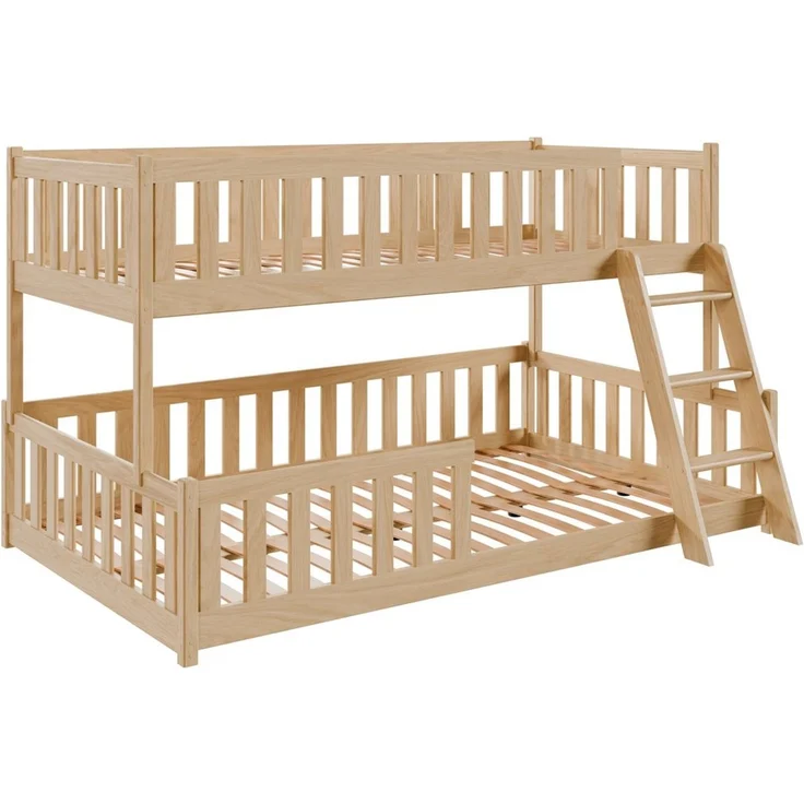 Kids Collective Etagenbett Hochbett Kinderbett 90x200/120x200 cm Rausfallschutz & Lattenrost, Mit zwei Matratzen und Leiter, massives Kiefernholz, Natur – Bild 2