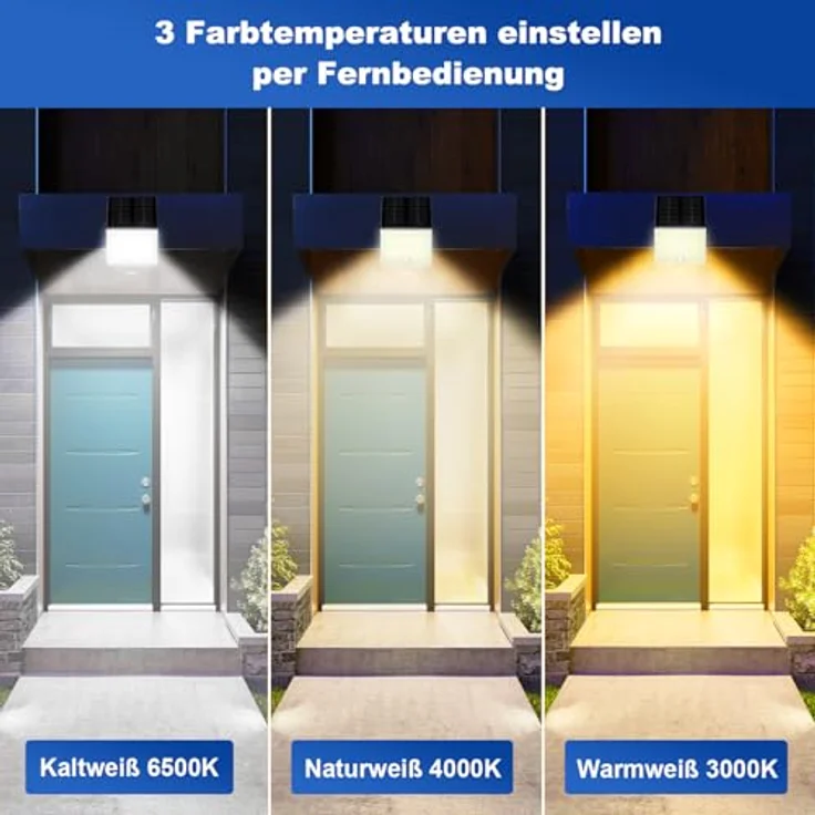 Realky Solarlampen für Außen mit Fernbedienung,Außenlampe mit bewegungsmelder,IP65 Wasserdichte Solarleuchte mit Drei Farbtemperaturen für Garage, Garten, Haustüren, Rasen-1 Stück – Bild 3