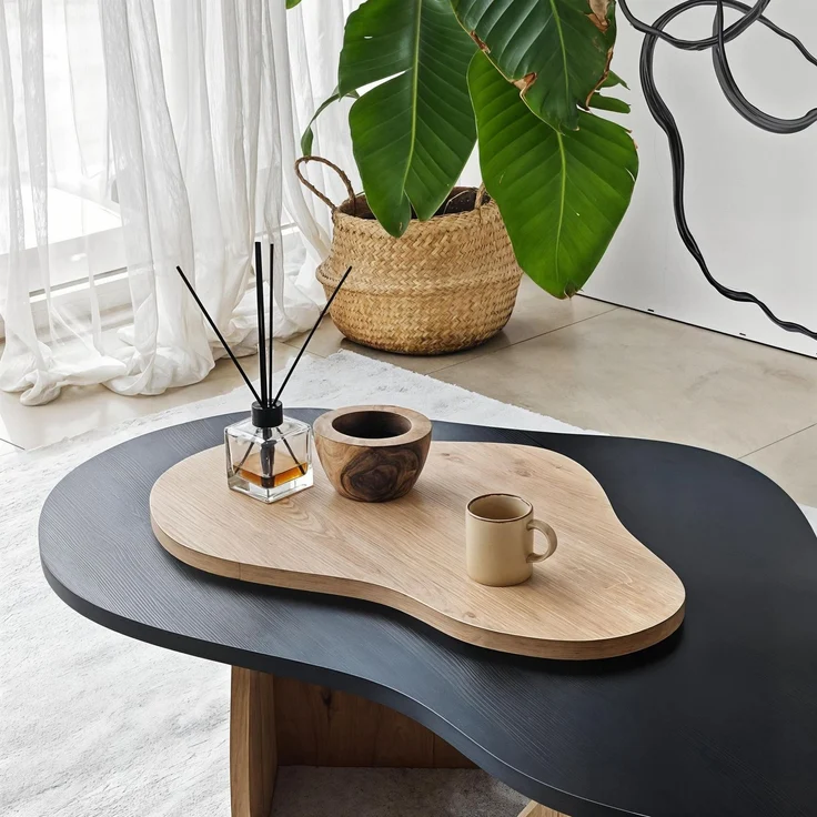Hanah Home Stylish Abstract Coffee Table, Black & Sapphire Oak, 105 x 35 x 65 cm | 100% Melamine Coated Particle Board, 18 mm Thickness | Modern Design for Living Spaces – Bild 6