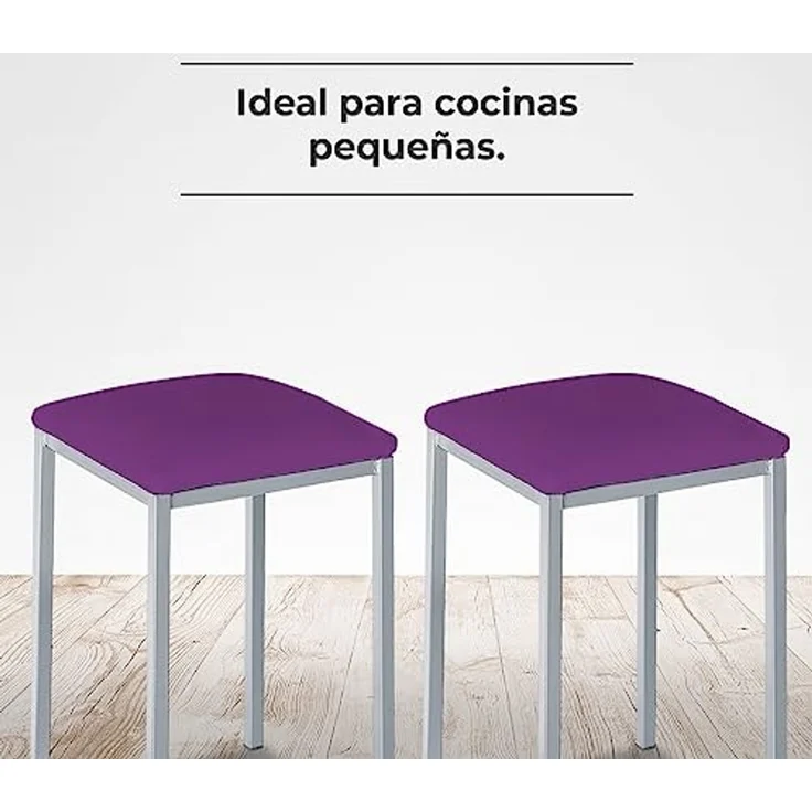 ASTIMESA - Gepolsterter Küchenhocker - Solide und Feste Struktur - Gestell Farbe Aluminium und Sitzfläche aus Kunstleder - Sitzfarbe: Aubergine, Lieferumfang: 2 Stück, Maße: 35 x 35 x 45 cm – Bild 5