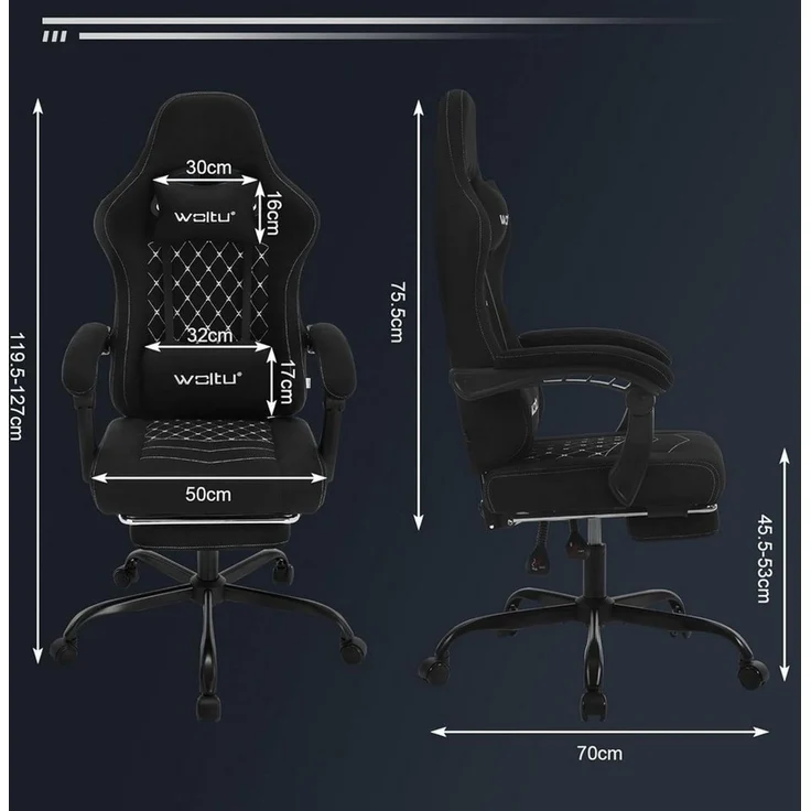 Woltu Gaming-Stuhl (1 St), mit Massagefunktion, ergonomisch, 150 kg, Netzstoff – Bild 2