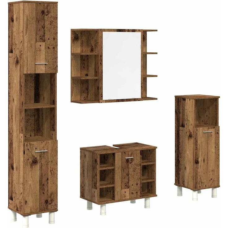 vidaXL 4-tlg. Badmöbel-Set Altholz-Optik Holzwerkstoff 3328557 – Bild 1