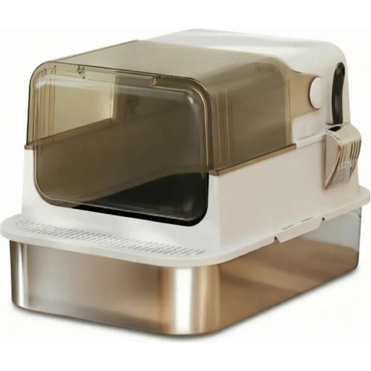 Geschlossene Katzentoilette 70 x 50 x 46,5 cm mit Edelstahlschale und Klappdeckel – Bild 2