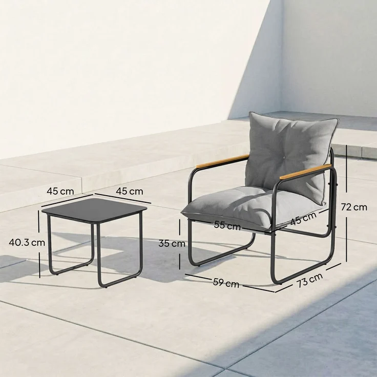 3-teiliges Bistrò-Set, Gartenmöbel aus Metall mit Kissen, Dunkelgrau – Bild 5
