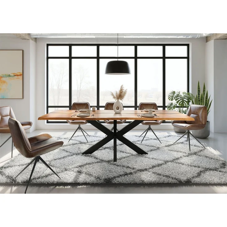 Baumtisch Akazie 240 x 100 x 74 natur lackiert / Epoxid schwarz, Kreuzgestell anthrazit matt EPOXY – Bild 3