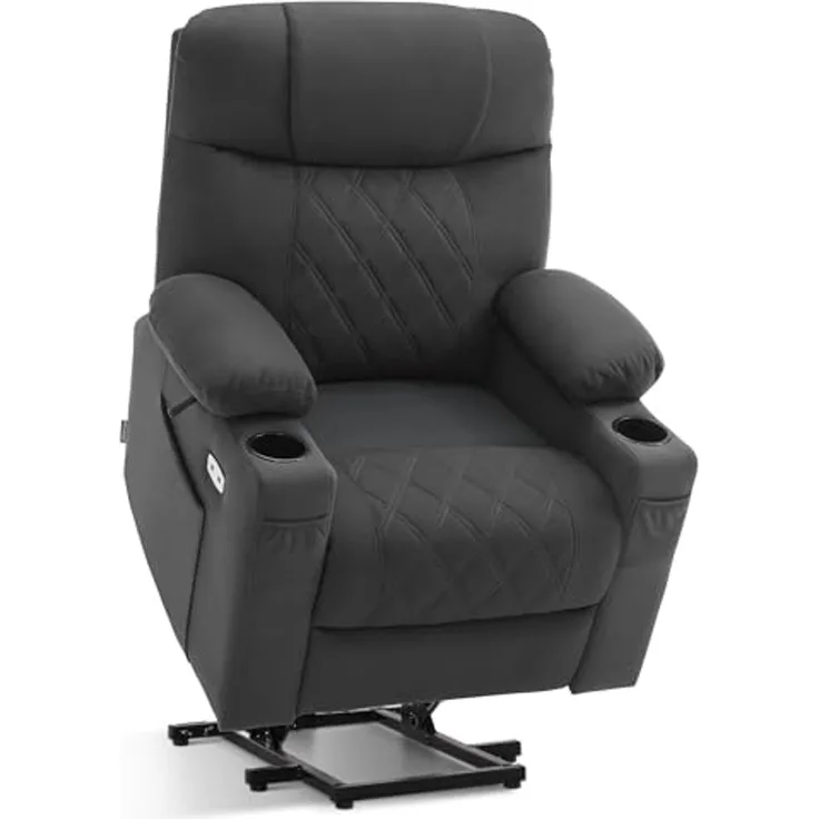 M MCombo Fernsehsessel mit Aufstehhilfe Elektrisch, Relaxsessel mit Liegefunktion, 2 Motoren, Seniorensessel für Wohnzimmer, Mikrofaser, 7501 (Dunkelgrau)