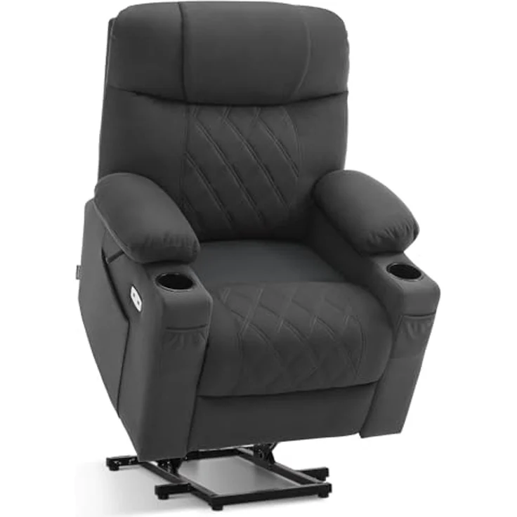 M MCombo Fernsehsessel mit Aufstehhilfe Elektrisch, Relaxsessel mit Liegefunktion, 2 Motoren, Seniorensessel für Wohnzimmer, Mikrofaser, 7501 (Dunkelgrau) – Bild 1