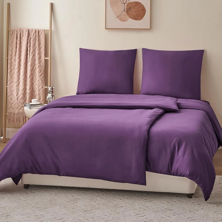 Bettwäsche 135x200 Lila 4teilig Set Mikrofaser Reißverschluss Weich Bügelfrei – Bild 2