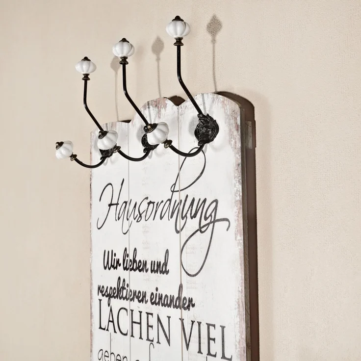 Wandgarderobe 100x40cm Hausordnung 6 Kleiderhaken Flurpaneel Holz Deko Eingang – Bild 4