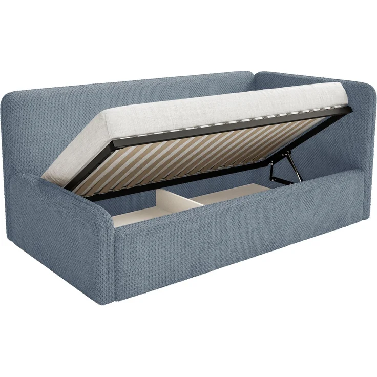 Selsey 'Fanko' Kinderbett 90x200 cm mit Rausfallschutz, Matratze, Kopfteil rechts, Plüsch, Blau – Bild 4