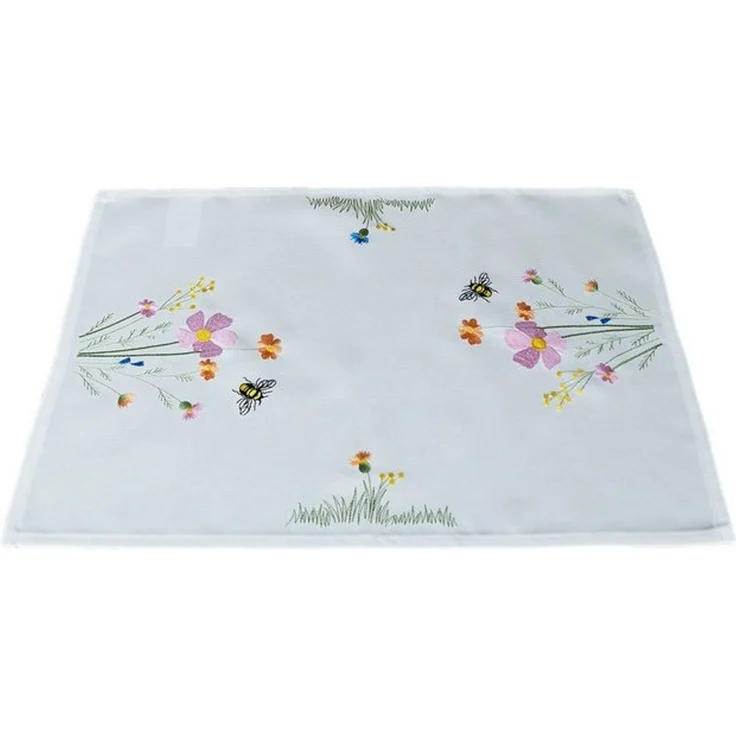 texpot Tischdecke Tischläufer Stickerei Blumen mit Bienen Frühling (1-tlg) – Bild 1
