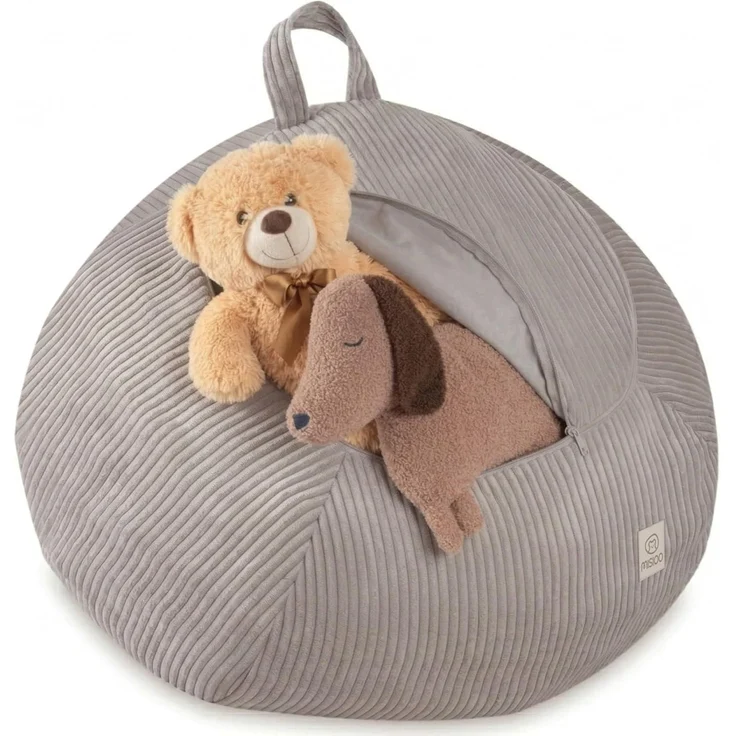 MISIOO Kinder Sitzsack Bezug für Kuscheltiere – Spielzeug Aufbewahrung & Bean Bag in einem – Cord Stoff, Waschbar, mit Reißverschluss – Kuscheltier Organizer für Kinderzimmer - Beige