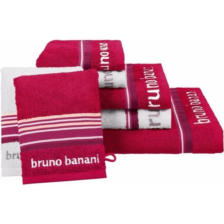 Bruno Banani Handtuch Set Maja, 1 Duschtuch, 2 Handtücher, 2 Gästehandtücher, 2 Waschhandschuhe, Walkfrottee (Set, 7-St), mit Bordüre und Markenlogo, 7 teiliges Handtücher Set, 100% Baumwolle – Bild 4
