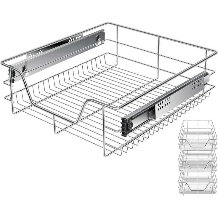 KESSER® Teleskopschublade ✓ Küchenschublade ✓ Küchenschrank ✓ Korbauszug ✓ Schrankauszug ✓ Vollauszug ✓ Schublade 3x 50cm - Silber