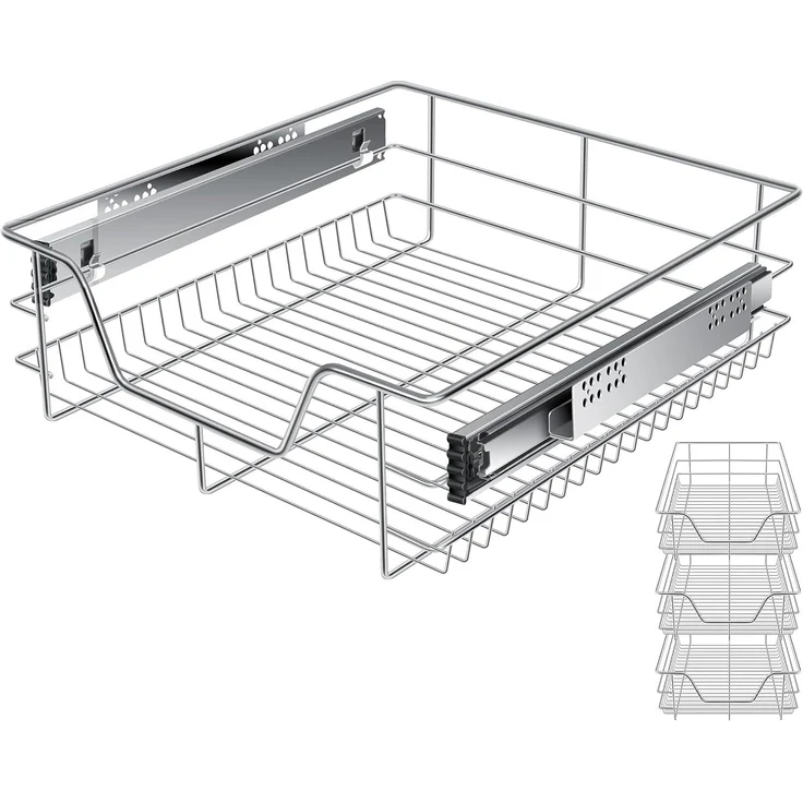 KESSER® Teleskopschublade ✓ Küchenschublade ✓ Küchenschrank ✓ Korbauszug ✓ Schrankauszug ✓ Vollauszug ✓ Schublade 3x 50cm - Silber