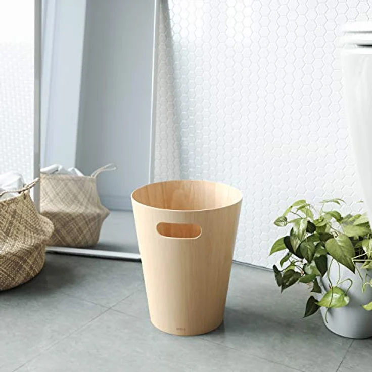 Umbra Woodrow Abfalleimer – Zweifarbiger Holz Papierkorb für Büro, Badezimmer, Wohnzimmer und Mehr, 7,5l Fassungsvermögen, Natur, – Bild 9