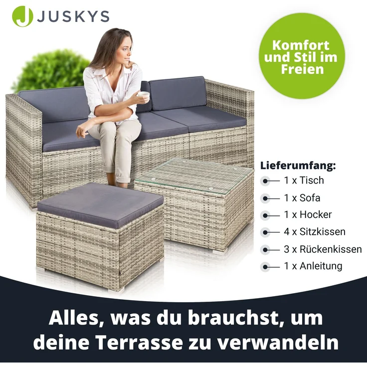 Juskys 'Punta Cana' Lounge, Polyrattan , Grau | Dunkelgrau, M – Bild 5