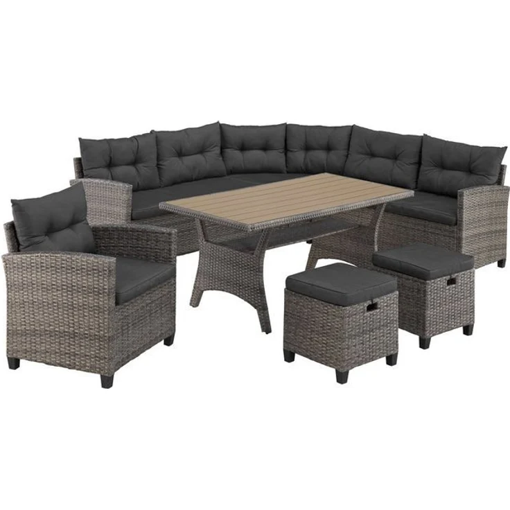 KONIFERA Gartenlounge-Set Keros Premium, (Set, 20-tlg, 2x 2er Sofa, 1x Ecke, 1x Sessel, 2x Hocker, 1x Tisch 145x75x67,5cm), Ecklounge, Polyrattan, Stahl, geeignet für 8 Personen, inkl. Auflagen – Bild 4