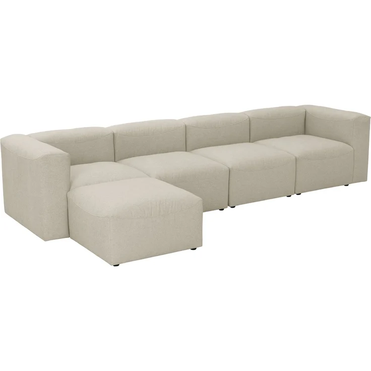 Sofa 4-Sitzer mit Hocker links Kattrina Flachgewebe creme – Bild 3