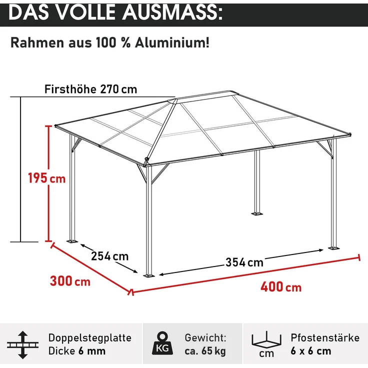 BRAST Alu Pavillon Summerdream 3x4m beige festes Dach wasserdicht + Moskitonetz – Bild 2