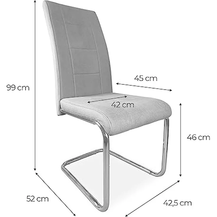 Homey Packung mit 4 gepolsterten Stühlen für Wohnzimmer, Esszimmer, beige, mit verchromten Beinen, Modell Skadi, Aluminium, 42,5 cm (B) x 52 cm (T) x 99 cm (H) – Bild 3