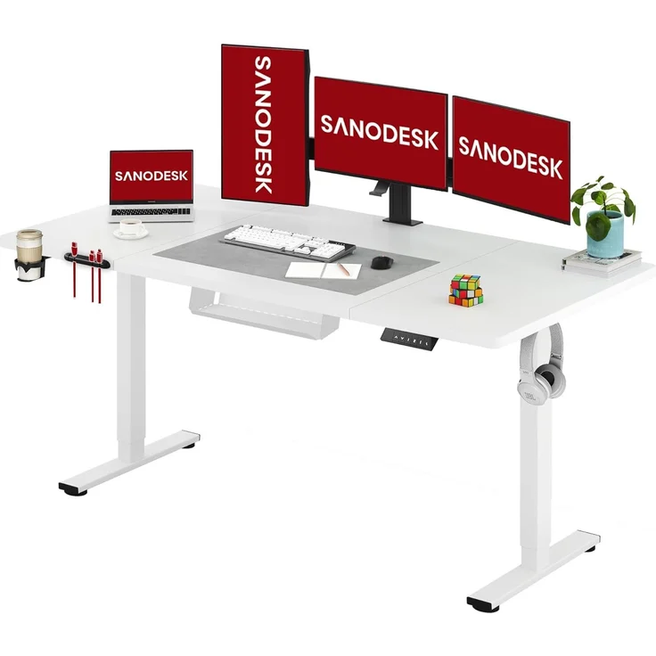 SANODESK Elektrisch Höhenverstellbarer Schreibtisch 180x80 cm – Ergonomischer Steh-Sitz Tisch mit Memory-Funktion für Homeoffice und Heimbüro,weiß, Computertisch, Standing Desk – Bild 1