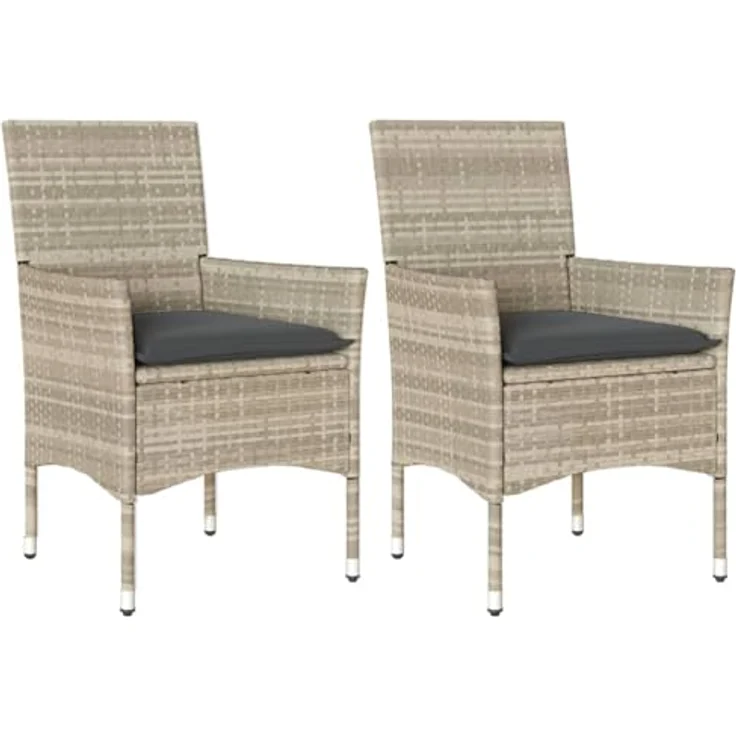 vidaXL Gartenstühle mit Kissen 2 Stk. Hellgrau Poly Rattan 368114 – Bild 2