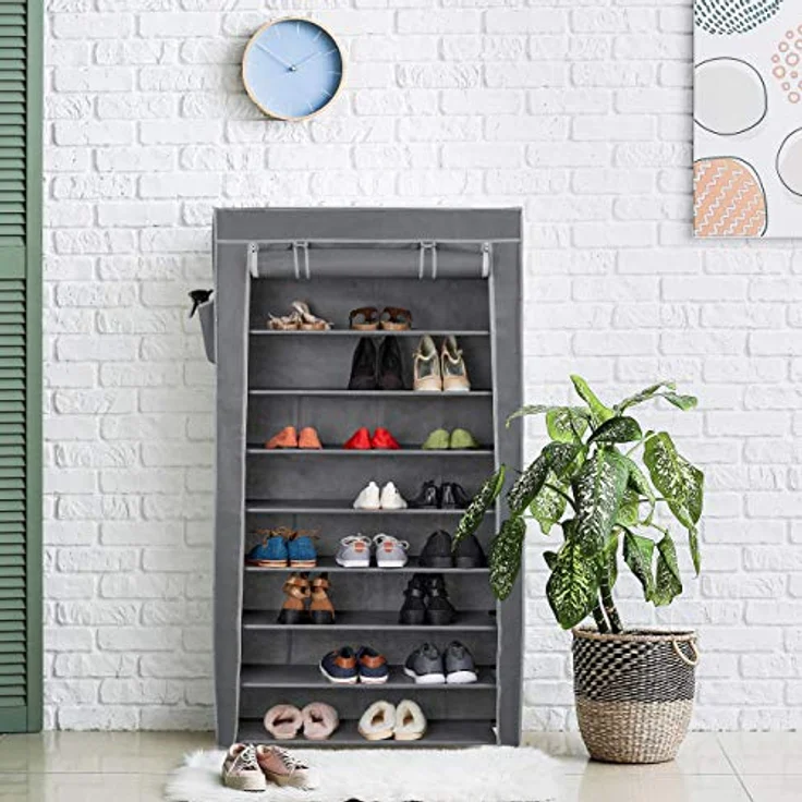 Relaxdays Schuhschrank Stoff, 9 Fächer für 36 Paar Schuhe, abnehmbarer Bezug, anthrazit, HxBxT 158 x 86 x 30 cm – Bild 2