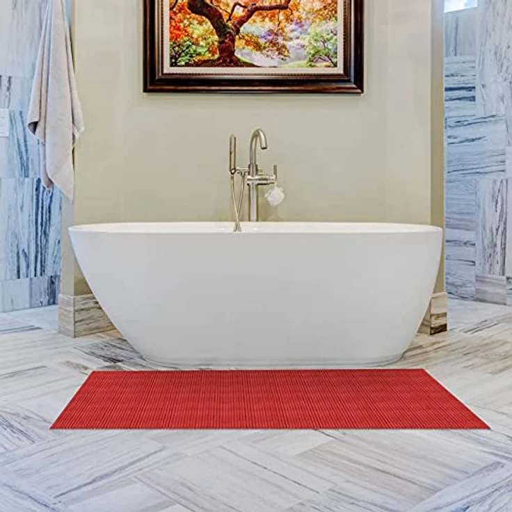 ANRO Badematte Weichschaummatte rutschfest Duschvorleger in Feuerrot, 65x500cm, wasserdurchlässig, pflegeleicht, schnelltrocknend – Bild 3