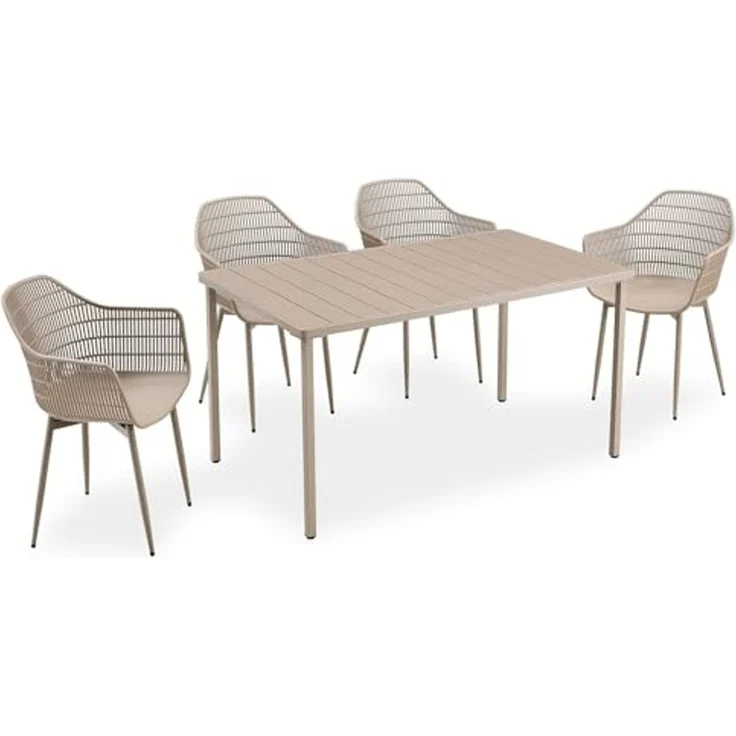 IDIMEX Garten-Essgruppe MARGHERITA, Gartenmöbelset für 4 Personen, wetterfester Materialmix Champagner – Bild 3