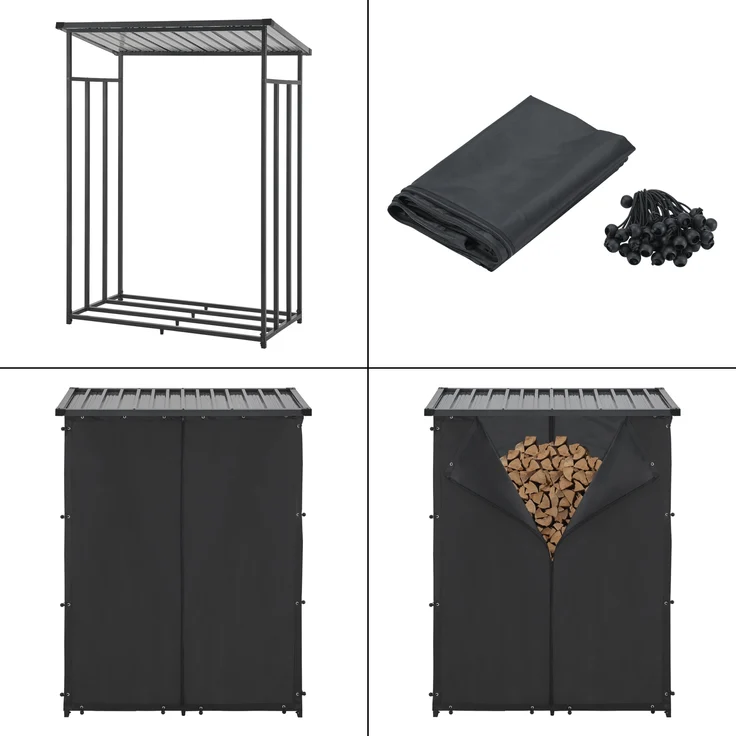 Brennholzregal Yakutat Schwarz 185x130x70 cm [casa. pro] – Bild 6