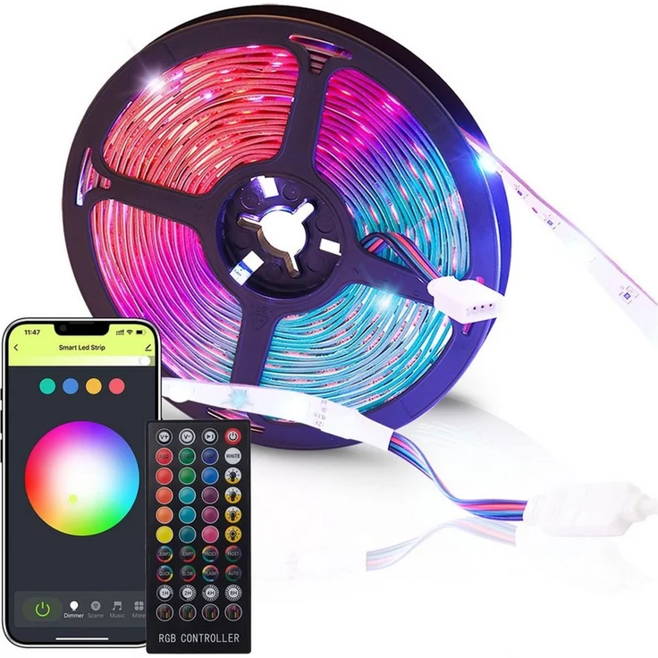 Casativo LED-Streifen 18W LED Streifen 5m WLAN RGB 150 LEDs 16 Mio. Farben Fernbedienung App, 30 LEDs/m, kürzbar, selbstklebend, Smart-Life & Tuya kompatibel – Bild 1