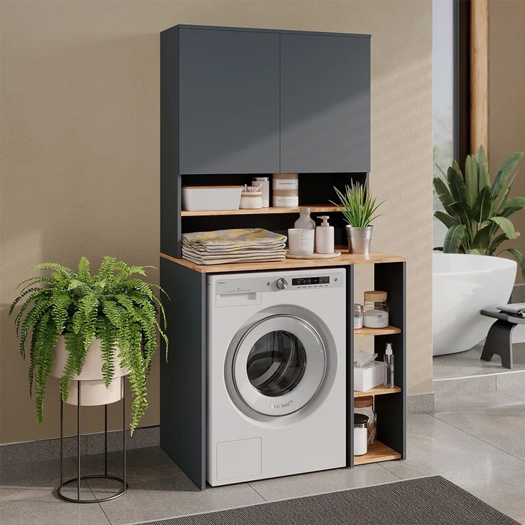 Waschmaschinenschrank Viktor Anthrazit/Goldkraft Eiche 93.6 x 88.2 cm 2 Teile mit Regal Vicco – Bild 3