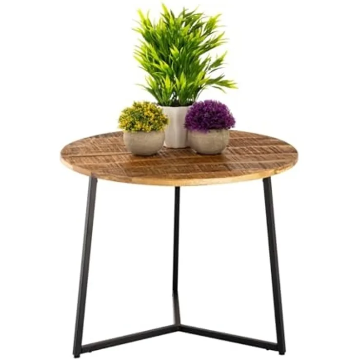 Amagohome Beistelltisch Couchtisch rund Beistelltisch Massivholz ø 56cm Wohnzimmertisch Metall