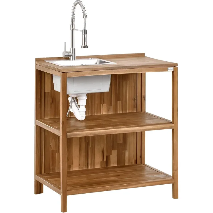 Outdoor-Kücheninsel mit Spüle VENOSA Akazienholz Braun Silber