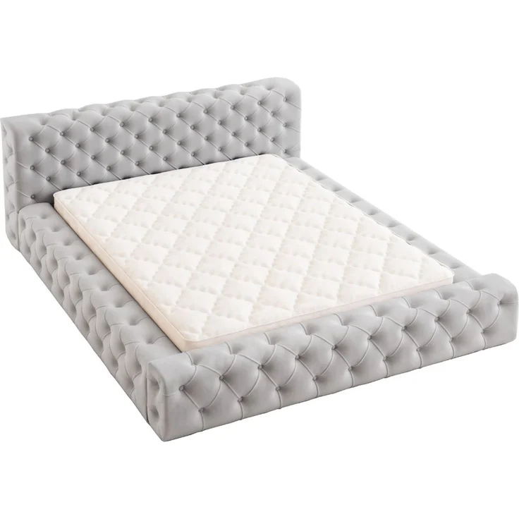 GRAINGOLD Palini Polsterbett 140x200, mit gepolstertes Kopfteil, gestepptes Bett, Bettkasten, Velour-Stoff, Hellgrau – Bild 2