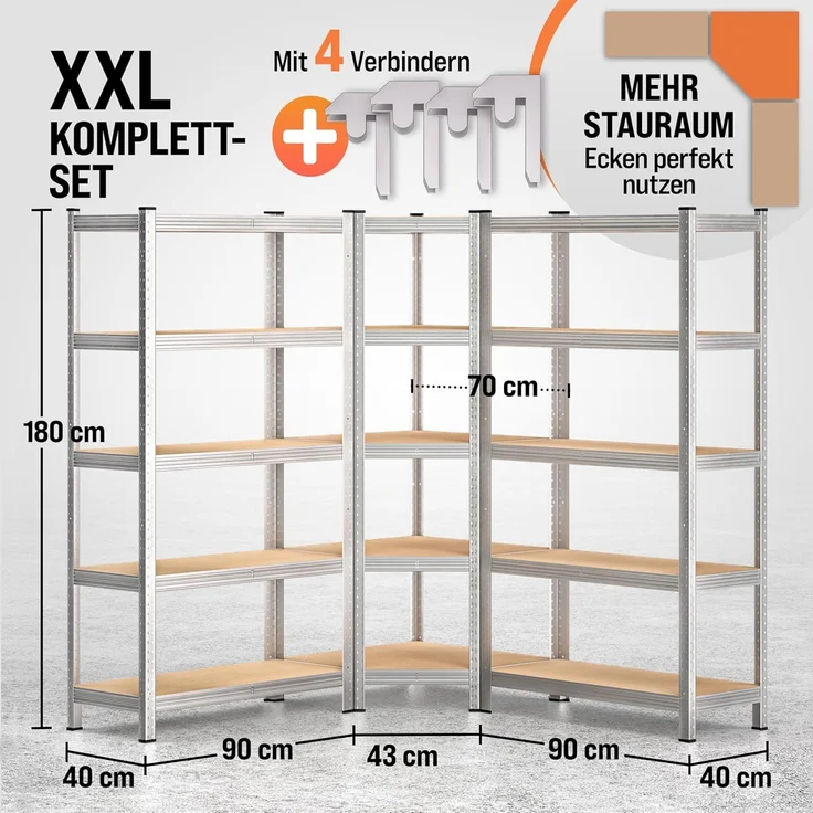 monzana Schwerlastregal, 3er Set Eckregal 2625 kg 15 MDF-Platten Regal Lagerregal Kellerregal – Bild 3