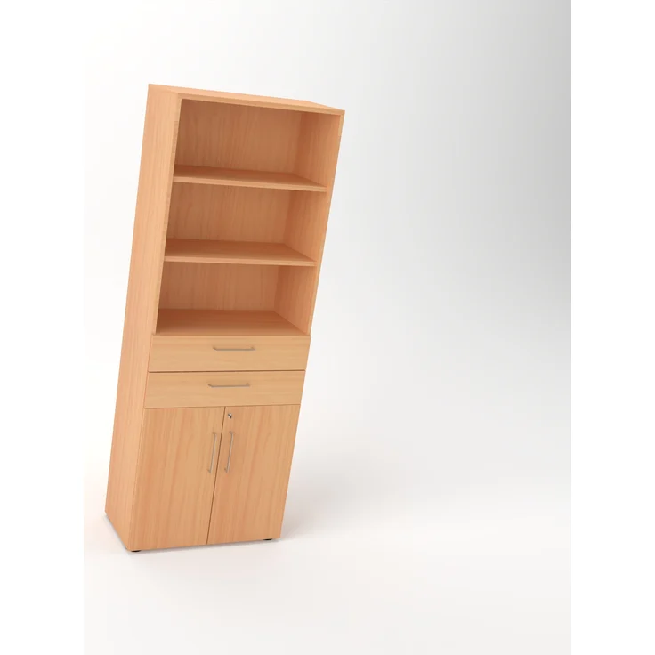 Rheinland Möbel Flügeltürenschrank Cabino 80×42×216 cm – abschließbarer Aktenschrank 2OH mit 2 Schubladen & Regalaufsatz 3OH in Buche mit 110° Drehtüren & Metallgriff – Bild 1