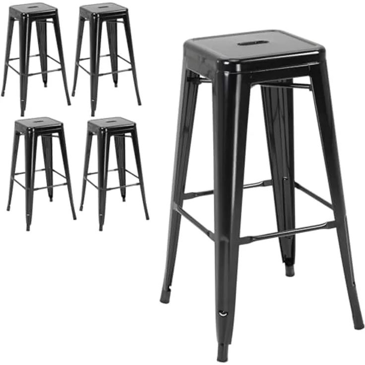 HOMCOM Barhocker aus Metall, keine Montage erforderlich, stapelbares Design (Bistrohocker, 4 St, Barstuhl mit Fußstütze), Schwarz 43 x 43 x 76 cm