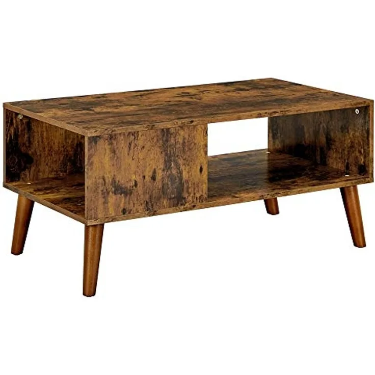 Vasagle Couchtisch im Retro-Stil, Kaffeetisch im 50/60er Jahre Look, Wohnzimmertisch mit großer Ablage, Sofatisch, Retro-Möbel für Ihr Wohnzimmer, Foyer, einfacher Aufbau, Holzoptik von Songmics LCT09BX