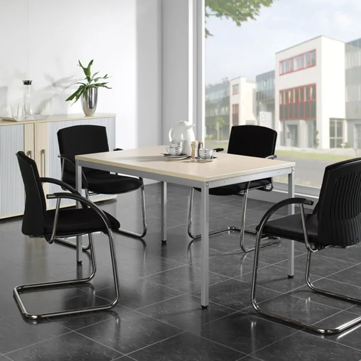Konferenztisch Viereckfuß, 180x80cm, Weiß Lichtgrau