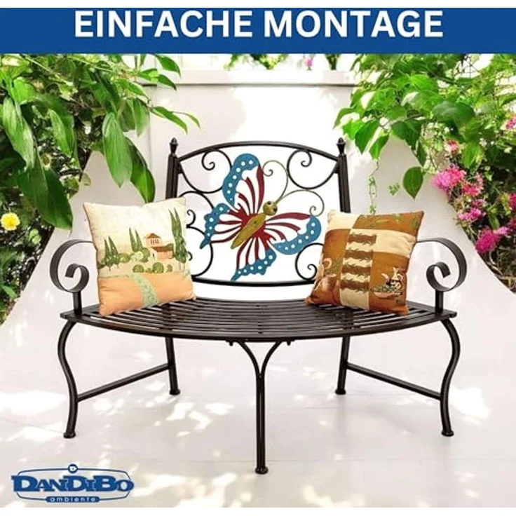 DanDiBo Baumbank Halbrund Wetterfest Metall Braun 96594 Gartenbank Viertelkreis Eisen Bank Garten Antik – Bild 5