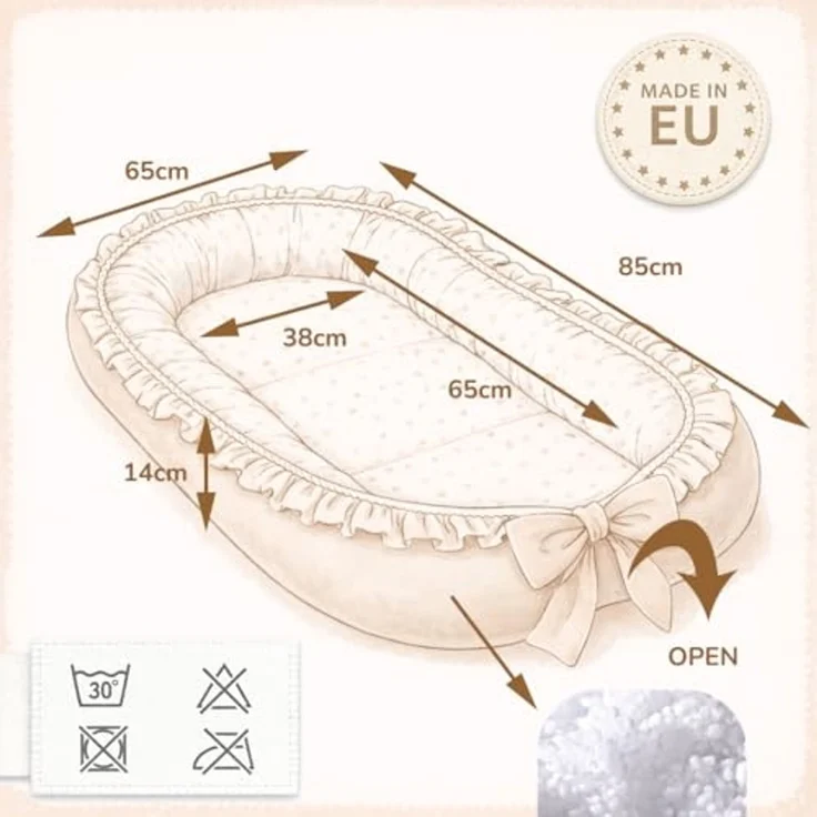 Babynestchen Neugeborene – Babynest Velvet – Nestchen Baby für Babybett & Kinderbett – Babykokon Tragbar – OEKO-TEX zertifiziert – Zubehör Babybett – Sand Velvet – Bild 3