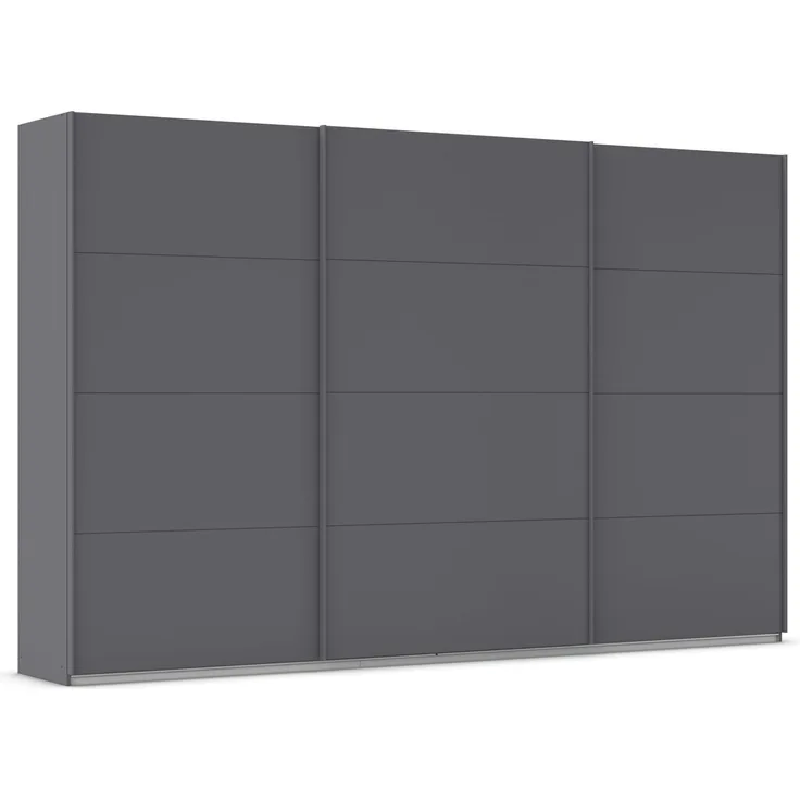 Rauch Möbel Kulmbach, Kleiderschrank mit Schwebetüren für Schlafzimmer, Kinderzimmer, Jugendzimmer, Garderobe, Flur, 3-türig, Zubehör Classic, Farbe Grau metallic, Schwarz, Breite 360 cm