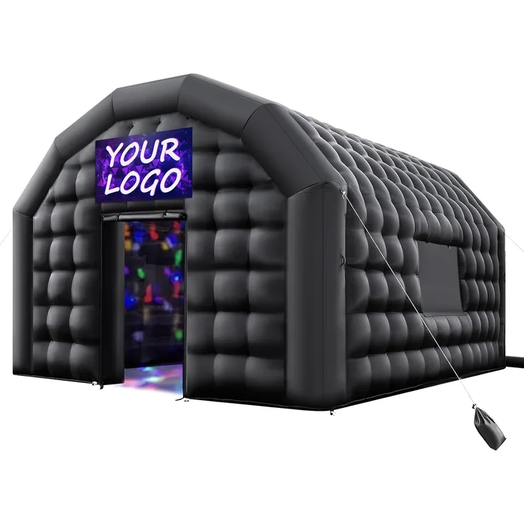 VEVOR Aufblasbares Partyzelt 5 x 4 x 3,8 m, Würfelzelt für Disco Nachtclub, Pavillon Hochzeitszelt mit 680W Gebläse, Sandsack, 2 Fenster für Veranstaltungen, Geburtstag, Hochzeit, Schwarz