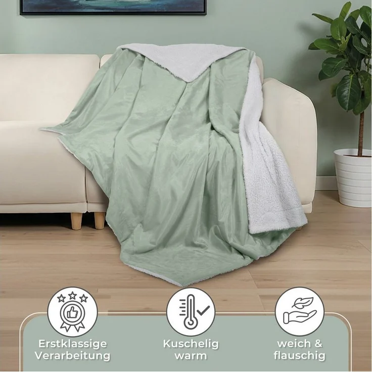 Wohndecke in Lammfell-Optik Kuscheldecke weich & flauschig - Sherpa Fleecedecke, Gräfenstayn, Warme Wolldecke & Sofaüberwurf Tagesdecke für Couch & Sofa – Bild 2