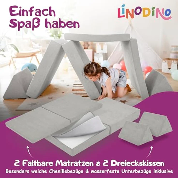 Linodino Kindersofa Spielsofa I aus Schaumstoff Bausteine I Spielcouch für Kinder, Wasserfeste Unterbezüge, Waschbare Chenille Bezüge 30° – Bild 5