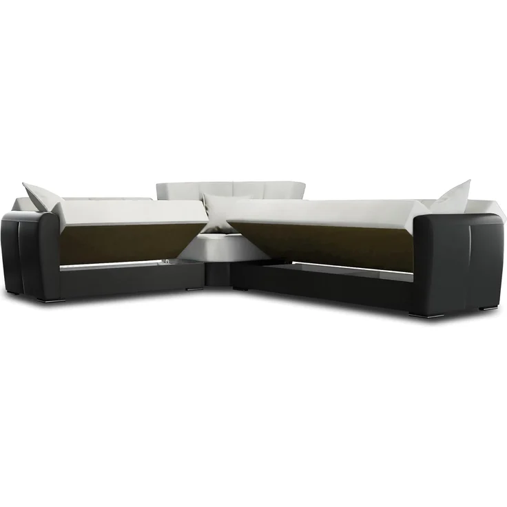 Dmora Matias, Schlafsofa, Ecksofa, aus Kunstleder und Stoff, Wohnzimmer mit Klick-Klack-Öffnung und wendbarer Halbinsel, 305x238 cm, Schwarz und Hellgrau, Leinen – Bild 5