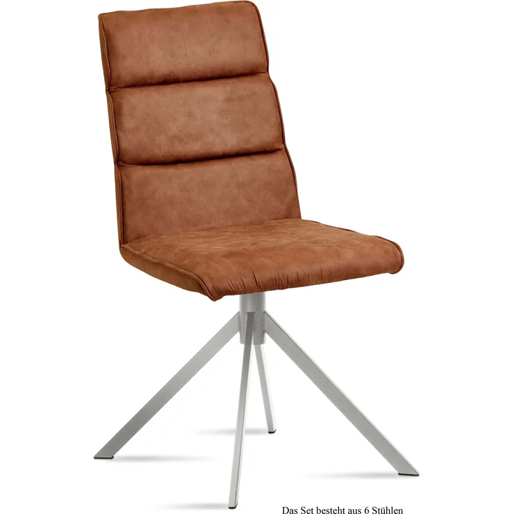 Esszimmerstuhl (6er-Set) Dorkas 47x92x60 Edelstahl/Cognac